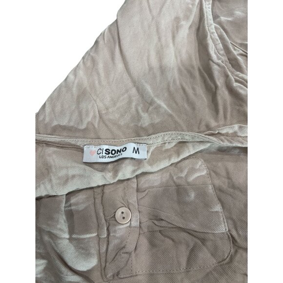 Ci Sono Womens Khaki Button-Front Sleeveless Romper W Pockets Elastic Waist Sz M - Picture 7 of 9